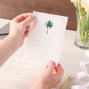 Elegant White Tropical Palm Tree Vellum Invitations