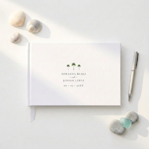 Elegant White Tropical Palm Tree Wedding Guest Book