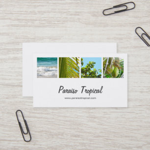 Elegant White Tropical Photo Collage Business Card