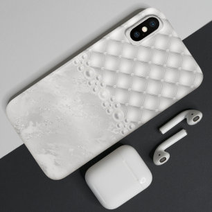 Elegant White Tuft Diamond and Pearl iPhone Case