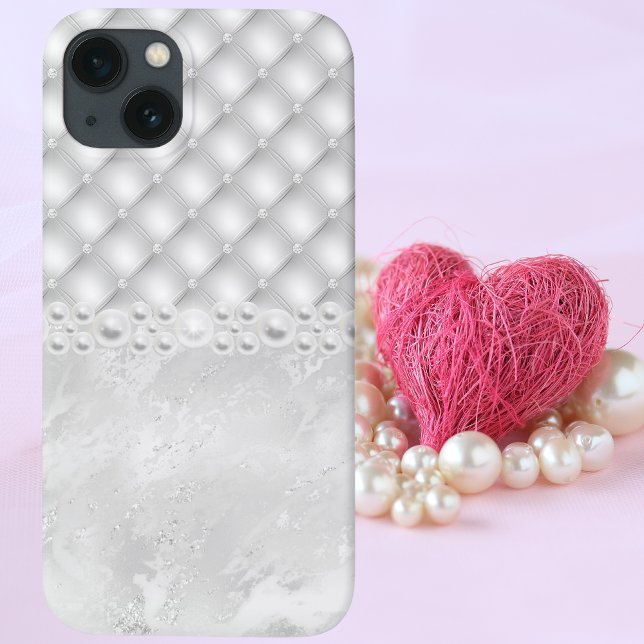 Elegant White Tuft Diamond and Pearl iPhone Case (Creator Uploaded)