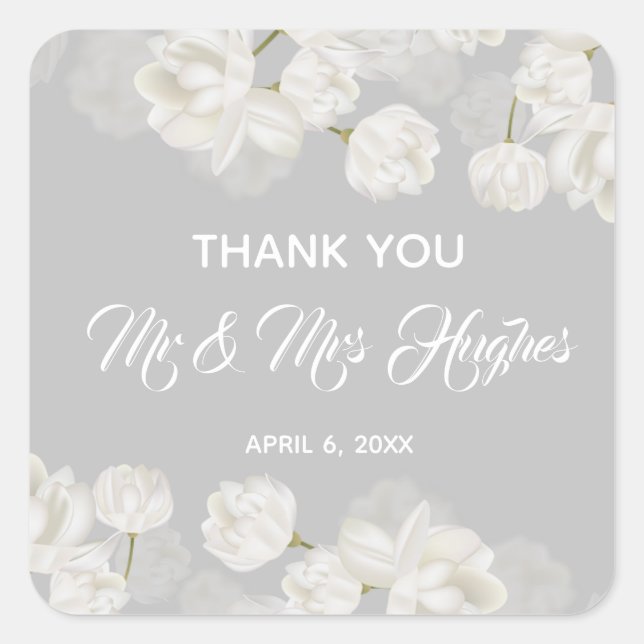 Elegant white Tulip Wedding  thank you Square Sticker (Front)
