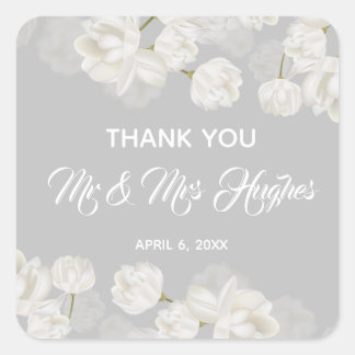 Elegant white Tulip Wedding  thank you Square Sticker