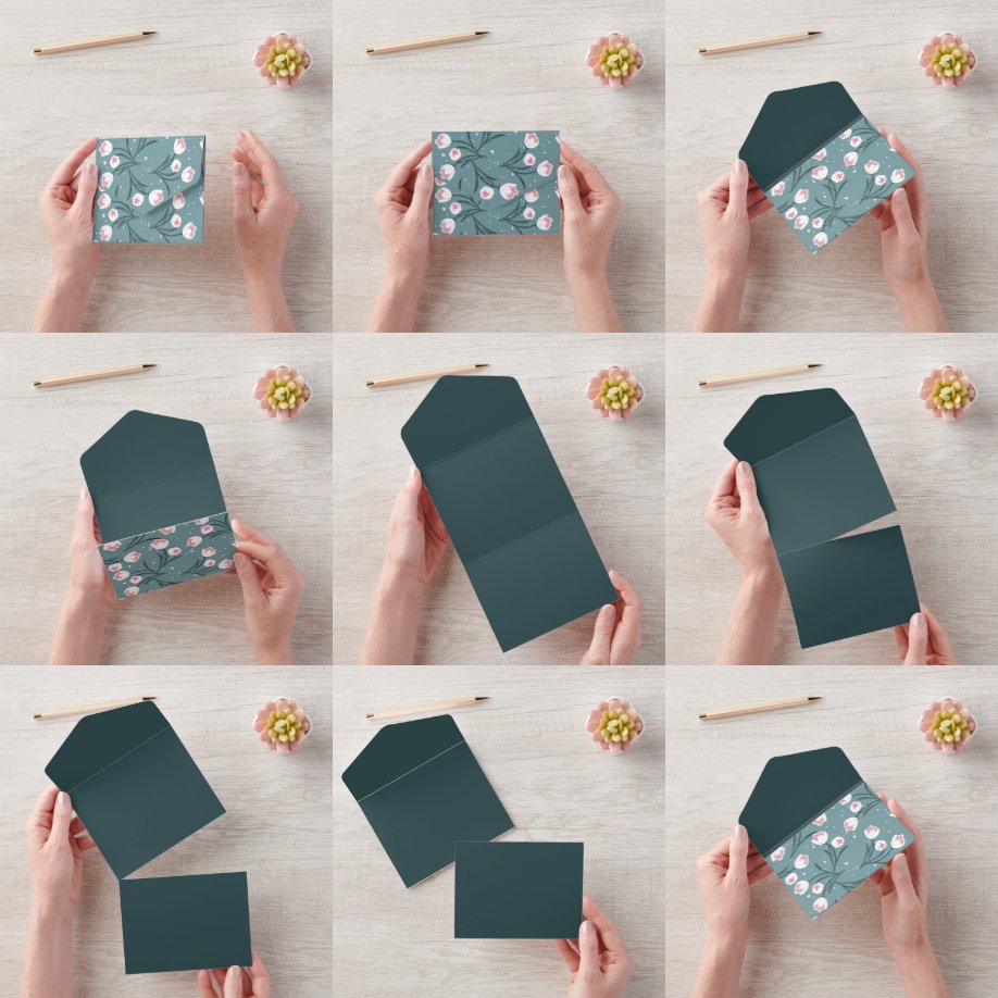 Elegant White Tulips on Pastel Green Pattern All In One Invitation