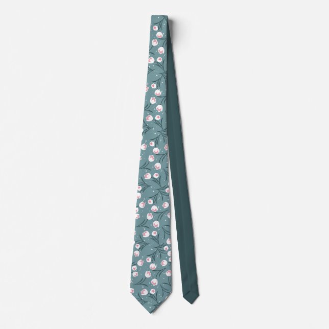 Elegant White Tulips on Pastel Green Pattern Tie (Front)