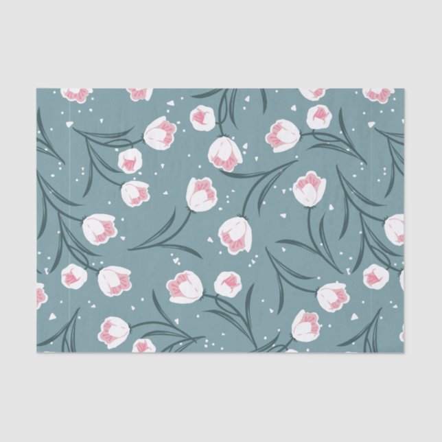 Elegant White Tulips on Pastel Green Pattern Tissue Paper (Front)