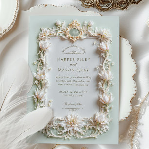 Elegant White Tulips with Faux Gold Invitation
