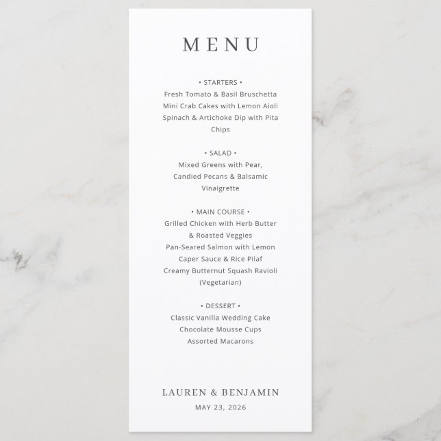 Elegant White Typographic Menu (Front)