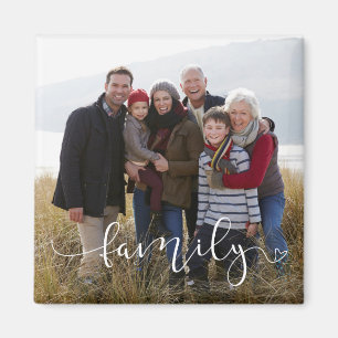 Elegant White Typography Custom Family Photo Magnet