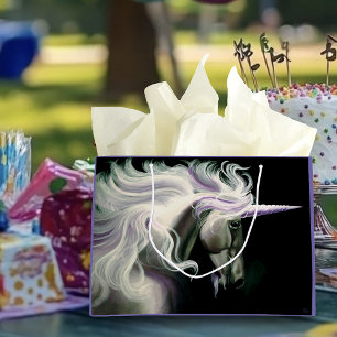 Elegant White Unicorn Flowing Mane Purple Fantasy Large Gift Bag