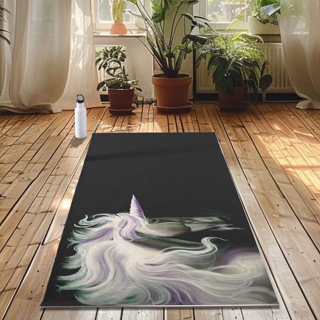 Elegant White Unicorn Flowing Mane Purple Fantasy Yoga Mat (Creator Uploaded)