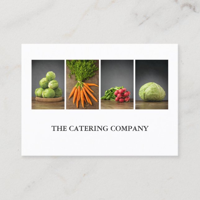Elegant White Vegetables Catering Business Card (Front)