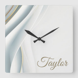 Elegant White Veil Personalised Square Wall Clock