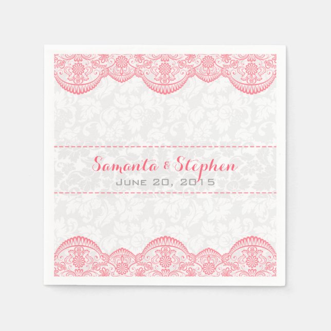 Elegant White Vintage Damasks Pink Lace Napkin (Front)