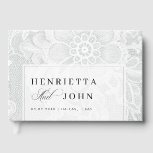 Elegant White Vintage Lace Wedding Guest Book