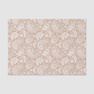 Elegant White Vintage Paisley Over Tan Background Tissue Paper