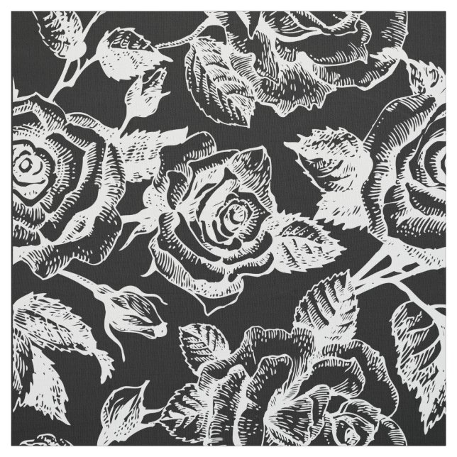 Elegant White Vintage Roses Custom Background Fabric (Swatch)