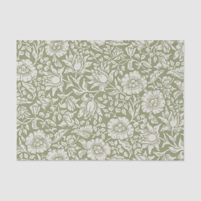 Elegant White Vintage Style Flowers Olive  Tissue Paper (Front)