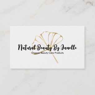 Elegant White w Faux Gold Foil Leaf Business Card