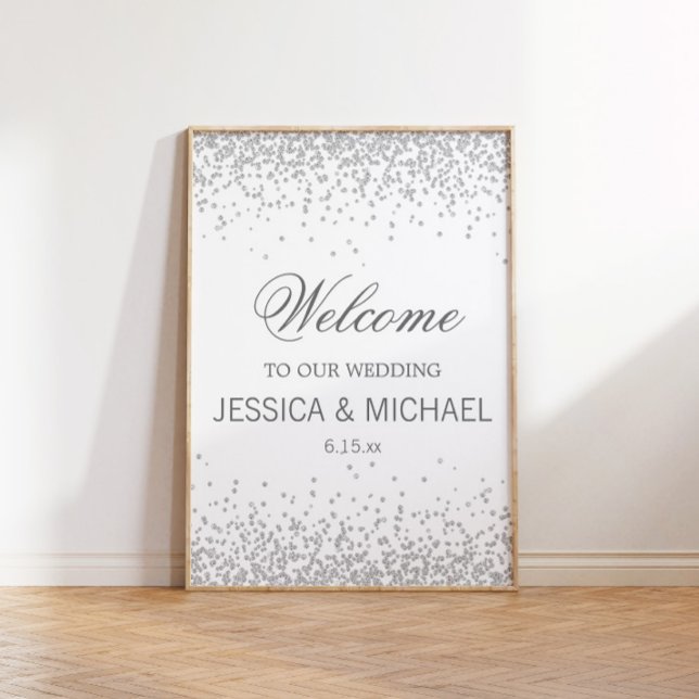 Elegant White w/ Sparkling Silver Glitter Wedding Poster (Creator Uploaded)