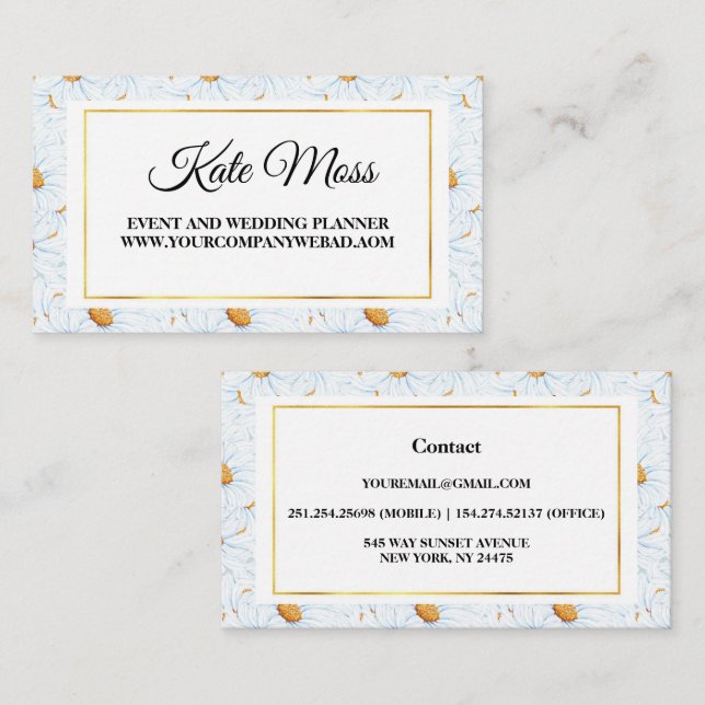 Elegant White Watercolor Daisy Business Card (Front/Back)