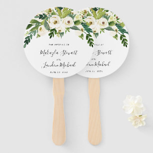 Elegant White Watercolor Floral Greenery Wedding Hand Fan