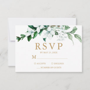 Elegant White Watercolor Floral Greenery Wedding RSVP Card