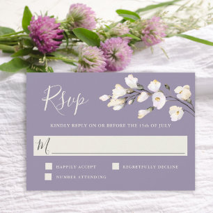 Elegant White Watercolor Floral Lavender RSVP Card