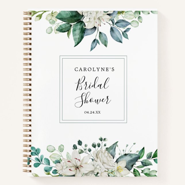 Elegant White Watercolor Floral  Notebook (Front)