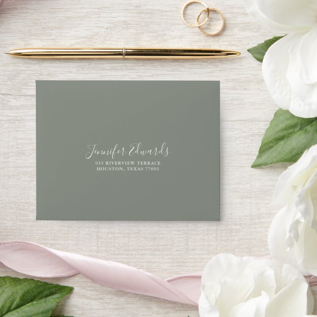 Elegant White Watercolor Floral on Sage Green Envelope (Wedding)