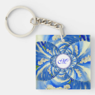 Elegant white watercolor floral orchid painting key ring