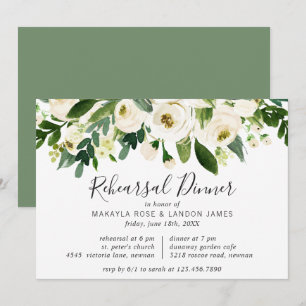 Elegant White Watercolor Floral Rehearsal Dinner Invitation