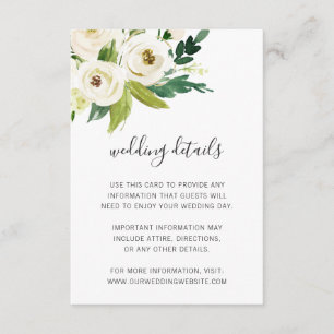 Elegant White Watercolor Floral Wedding Details Enclosure Card