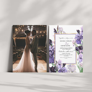 Elegant White Watercolor Floral Wedding Photo   Invitation