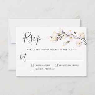 Elegant White Watercolor Floral Wedding RSVP