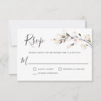 Elegant White Watercolor Floral Wedding RSVP