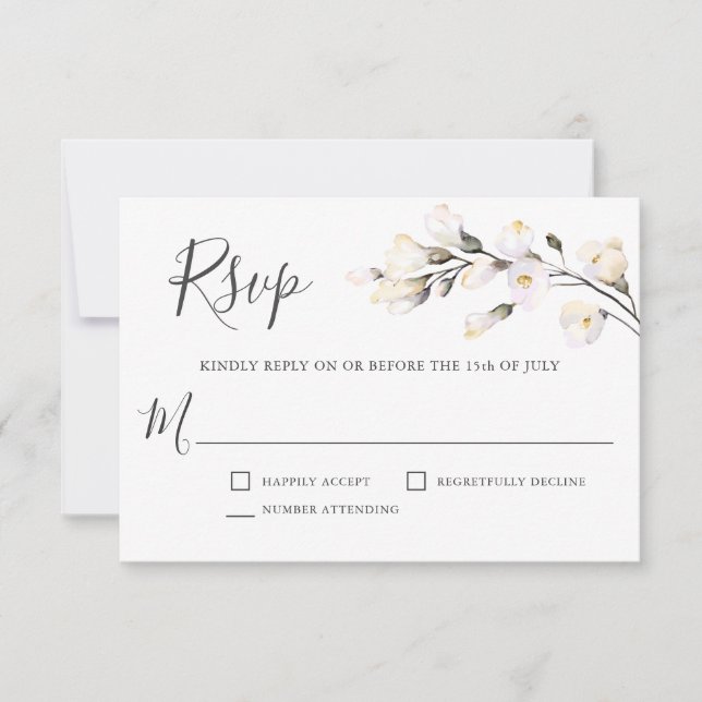 Elegant White Watercolor Floral Wedding RSVP Card (Front)