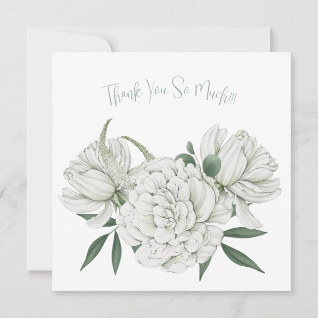 Elegant White Watercolor Flowers Thank You Card (Front)