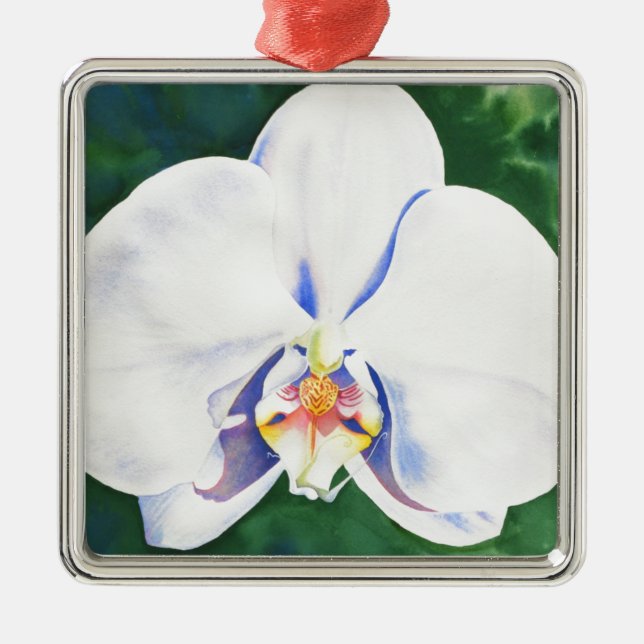 Elegant white watercolor orchid  metal tree decoration (Front)