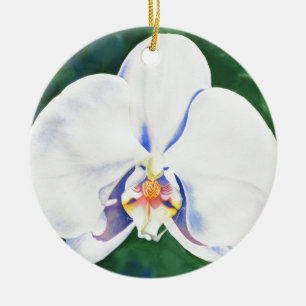 Elegant white watercolor orchid painting ceramic tree decoration
