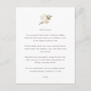 Elegant White Watercolor Rose Wedding Details Encl Enclosure Card