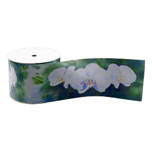Elegant white watercolor tropical boho orchids grosgrain ribbon