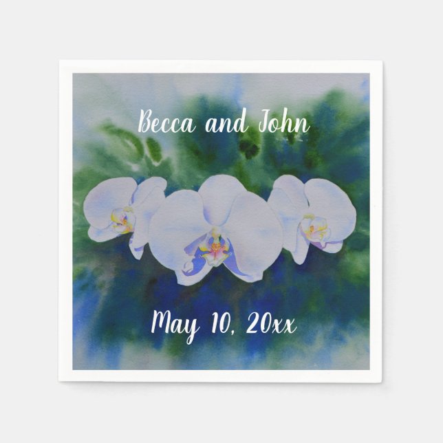 Elegant white watercolor tropical boho orchids  napkin (Front)