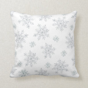 Elegant White Watercolor Winter Snowflakes Cushion