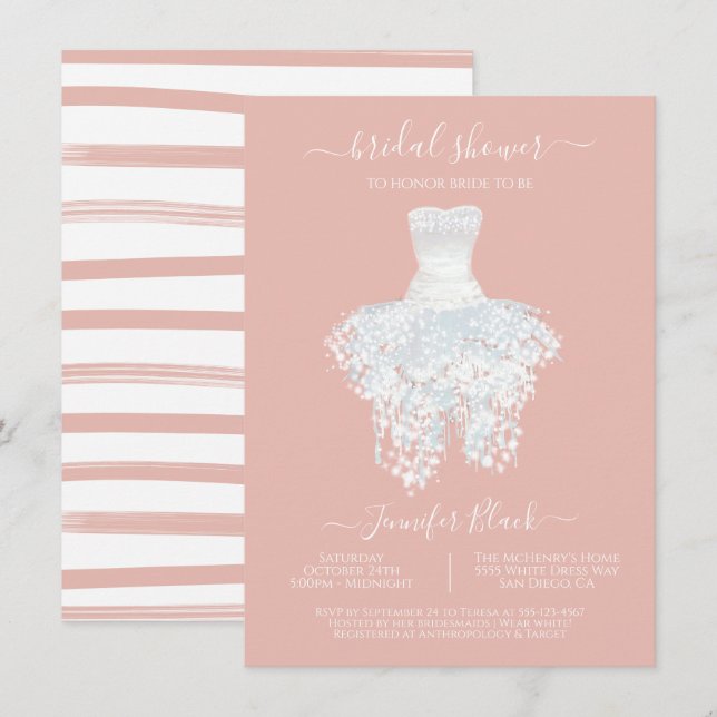 Elegant White Wedding dress bridal shower Invitati Invitation (Front/Back)