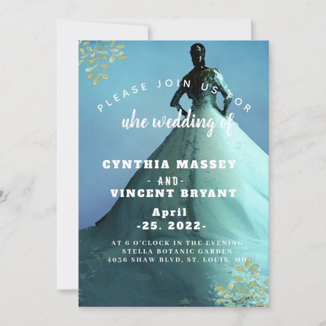 Elegant white wedding dress invitation (Front)