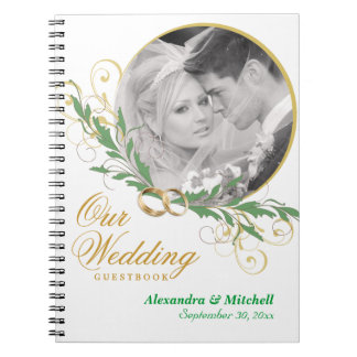 Elegant White Wedding Guestbook with Custom Photo Notebook