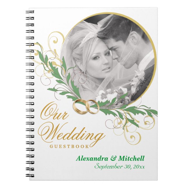 Elegant White Wedding Guestbook with Custom Photo Notebook (Front)