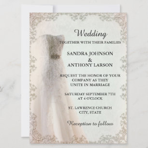 Elegant White Wedding Invitation, Wedding Dress Invitation