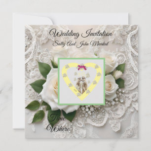 Elegant White Wedding Lace And Roses,  Save The Date